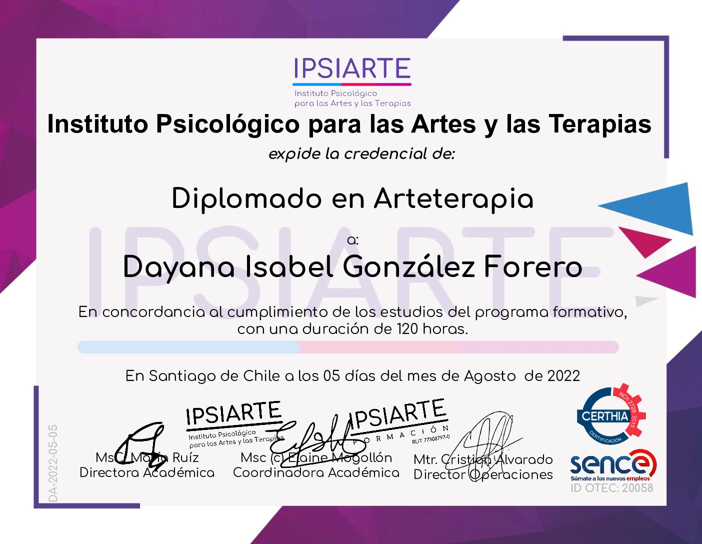 Diploma ARTETERAPIA -Dayana Isabel González Forero